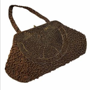 Antique Brown micro bead wristlet mini purse UK England